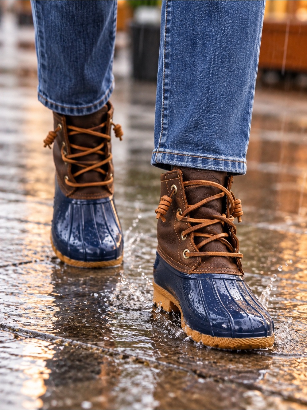 Nearly New! Sperry Navy and Brown Lace-Up Waterproof Saltwater Duck Boots